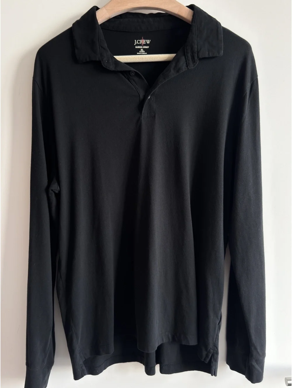 J.Crew Oarsman Logo Sueded Cotton Polo Shirt Men’s XL Black Long Sleeve Classic